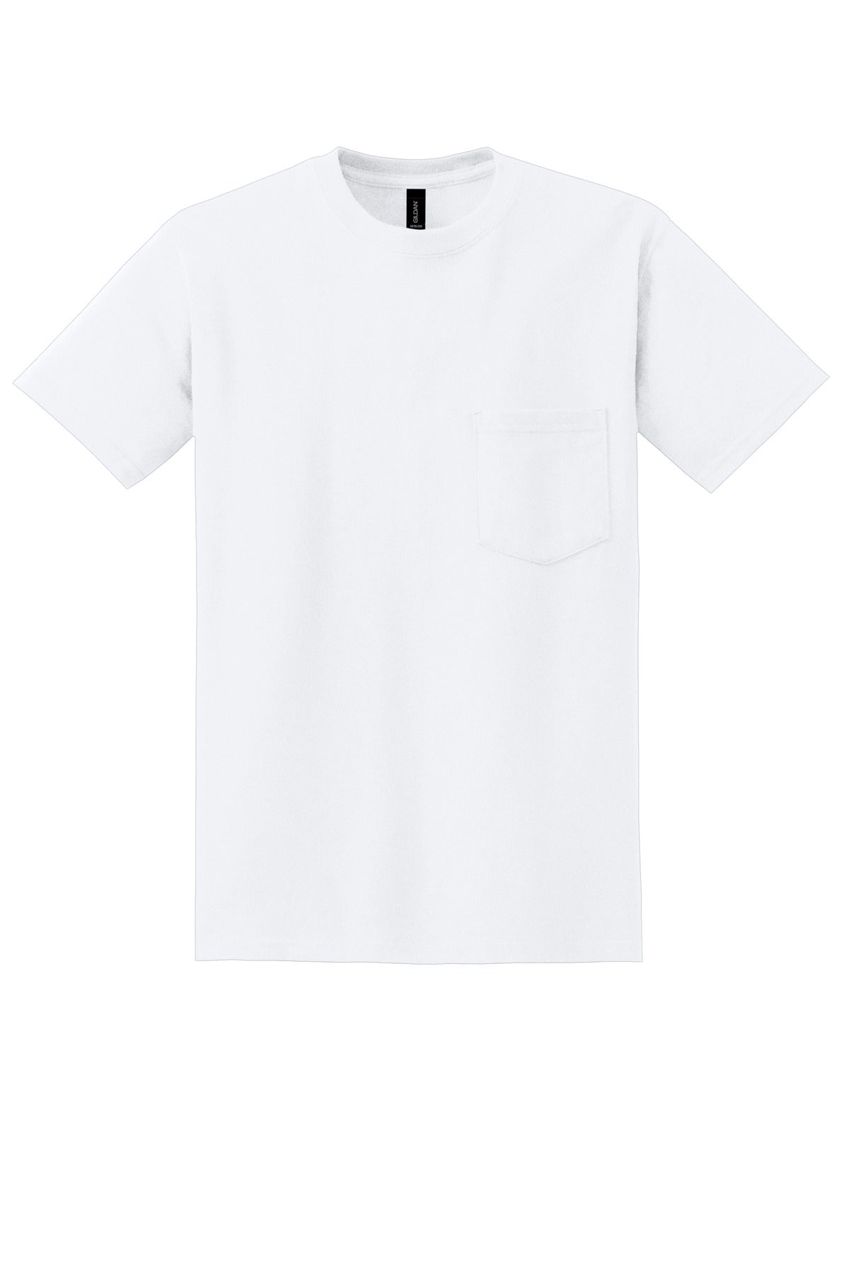 Front View of White Gildan - DryBlend 50 Cotton/50 Poly Pocket T-Shirt. 8300