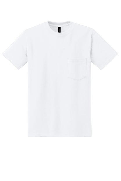Front View of White Gildan - DryBlend 50 Cotton/50 Poly Pocket T-Shirt. 8300