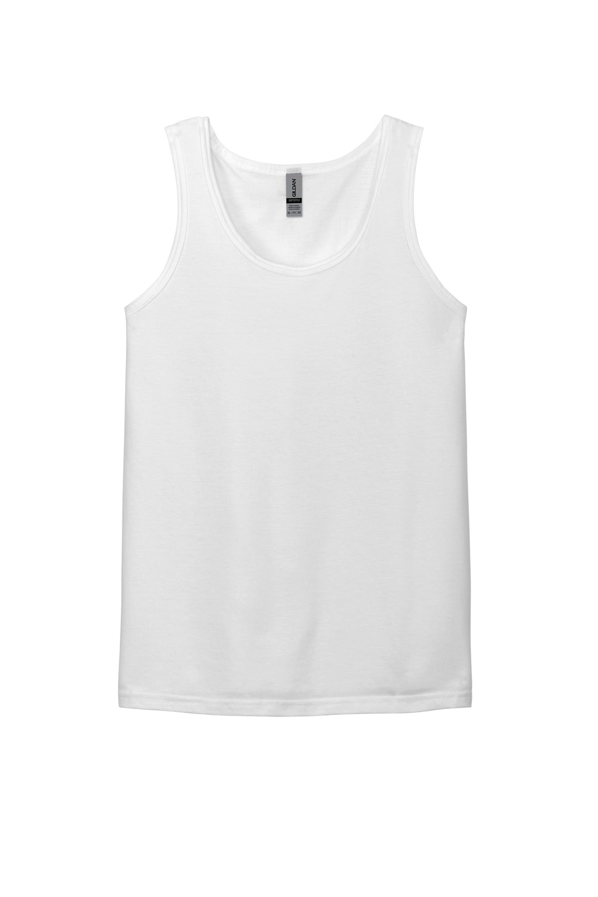 Front View of White Gildan Softstyle Tank Top 64200