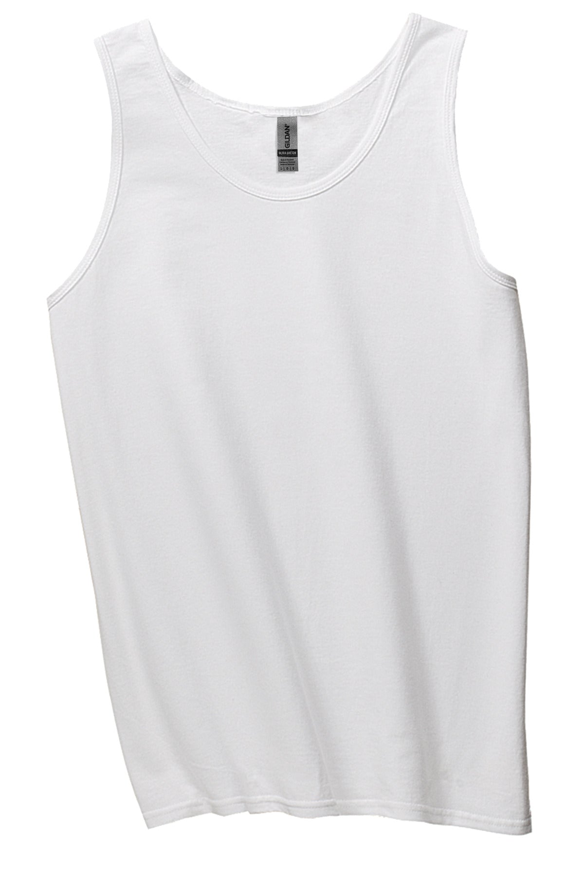 Front View of White Gildan - Ultra Cotton 100% US Cotton Tank Top. 2200