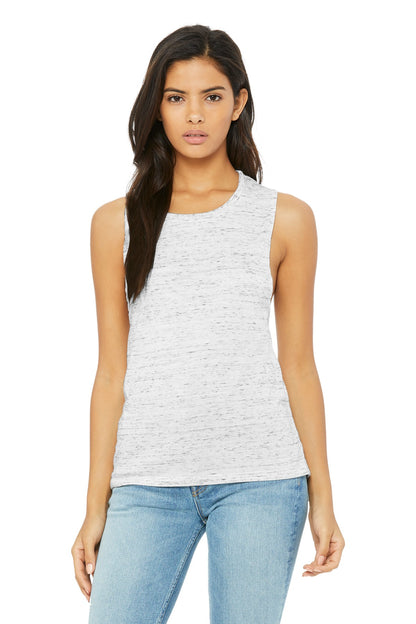 Front View of White Marble BELLA+CANVAS Women's Flowy Scoop Muscle Tank. BC8803