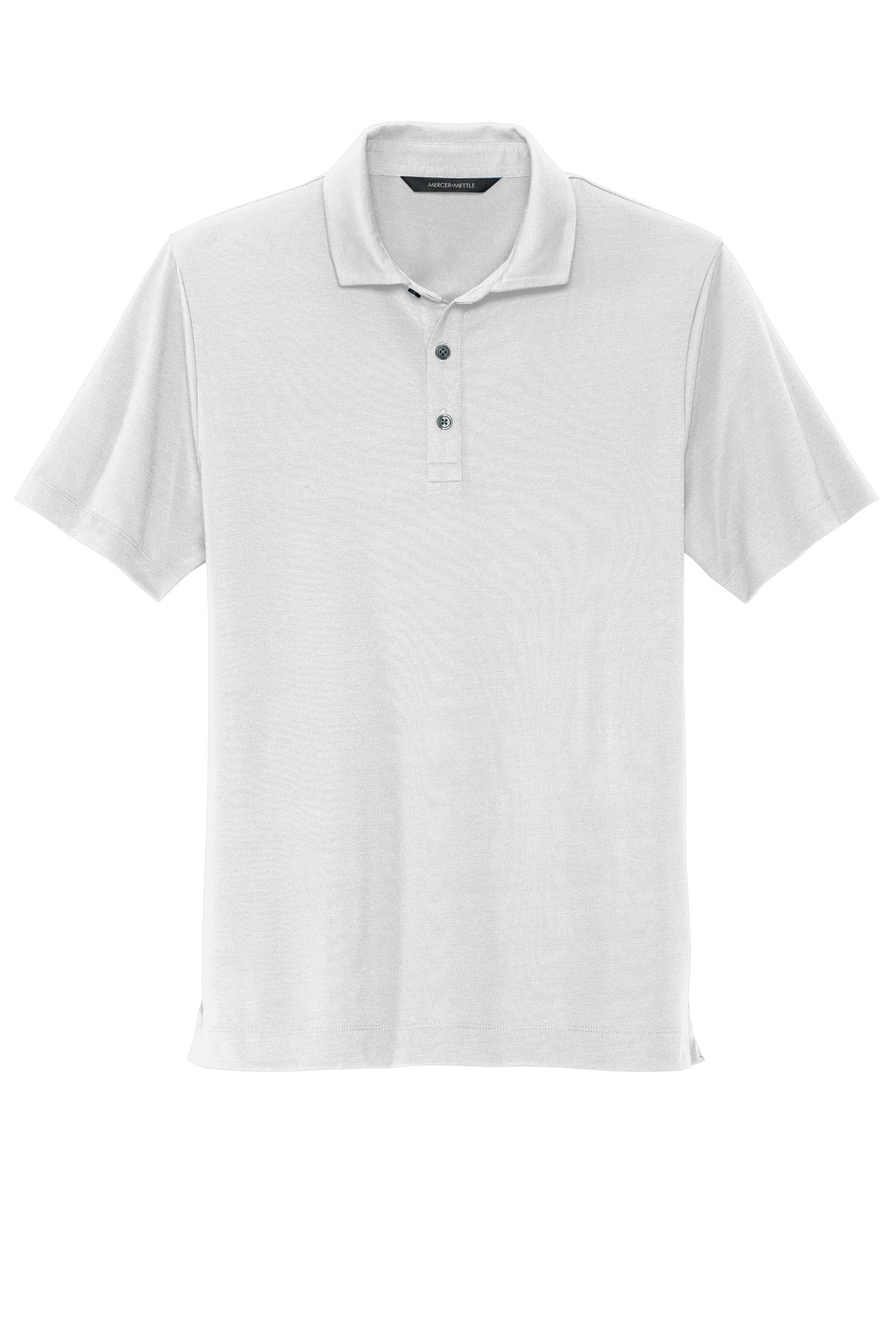Front View of White Mercer+Mettle Stretch Jersey Polo MM1014