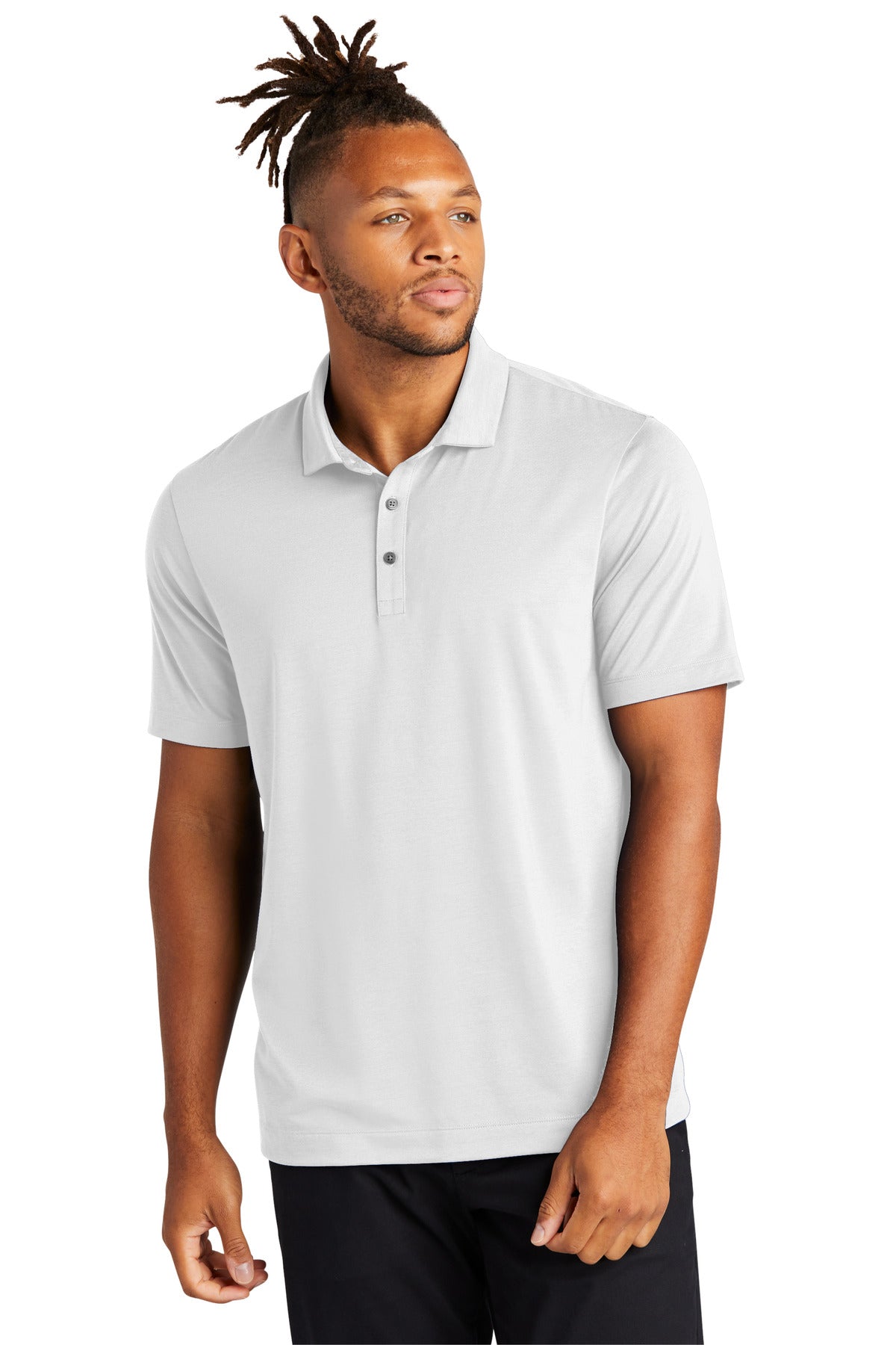 Front View of White Mercer+Mettle Stretch Jersey Polo MM1014