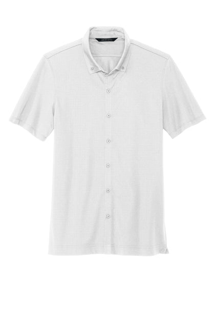 Front View of White Mercer+Mettle Stretch Pique Full-Button Polo MM1006