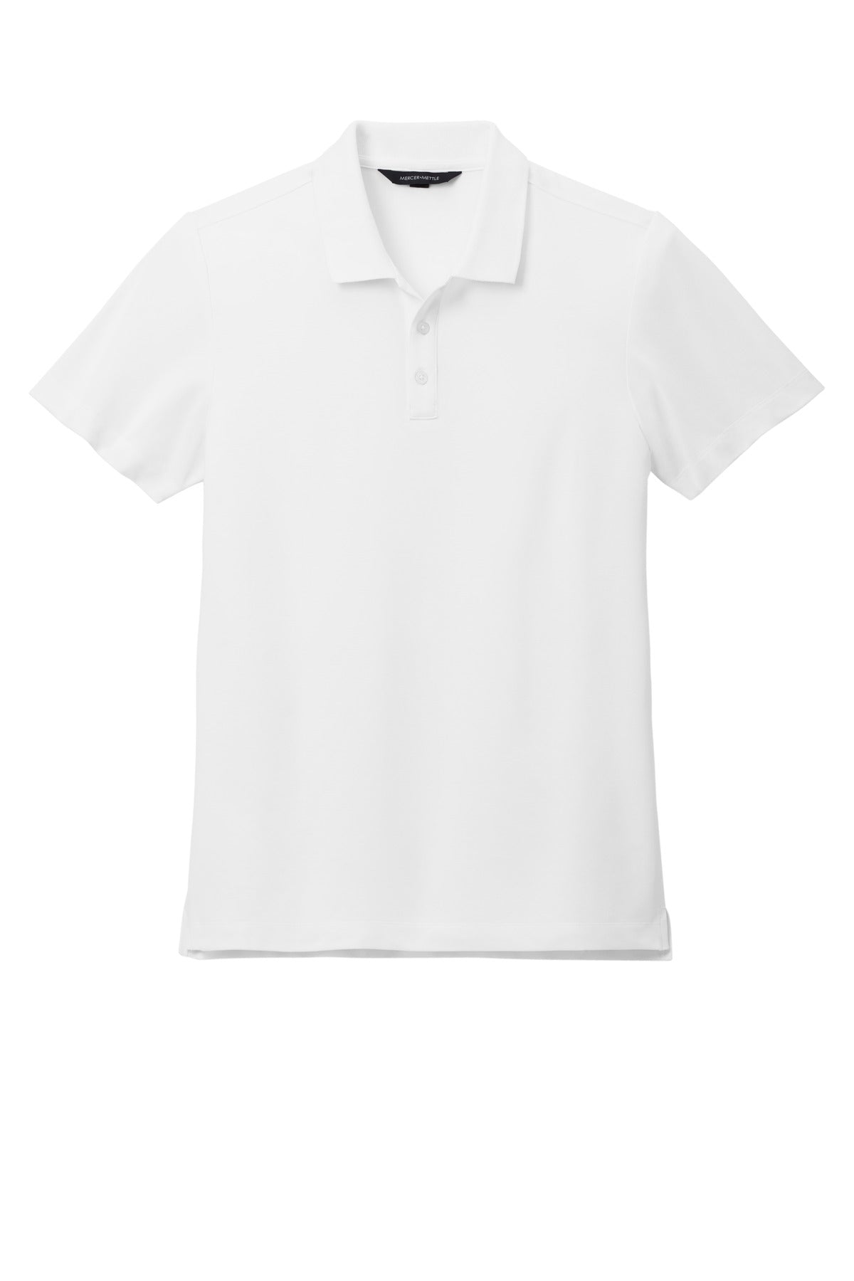 Front View of White Mercer+Mettle Stretch Pique Polo MM1004