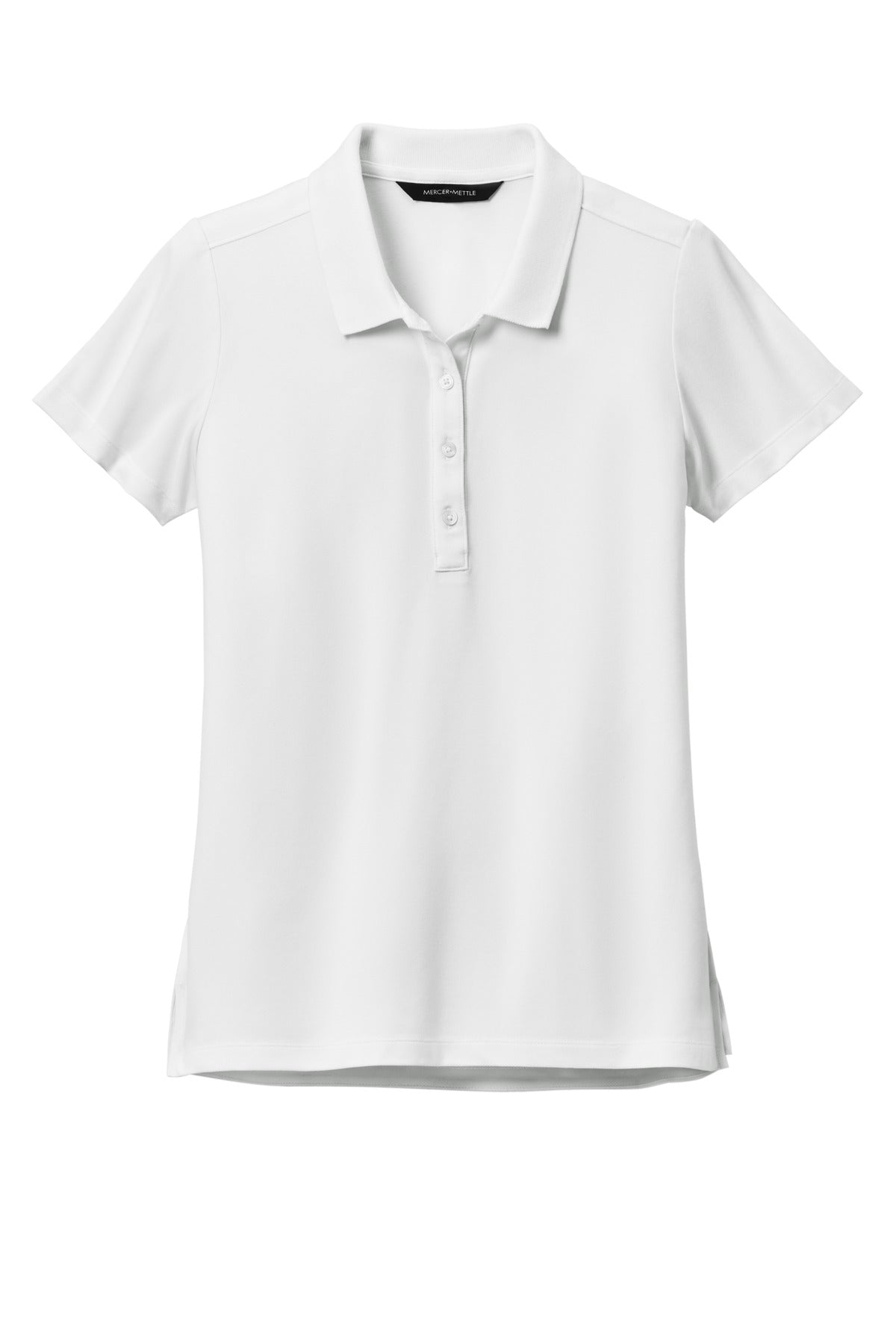 Front View of White Mercer+Mettle Women's Stretch Pique Polo MM1005