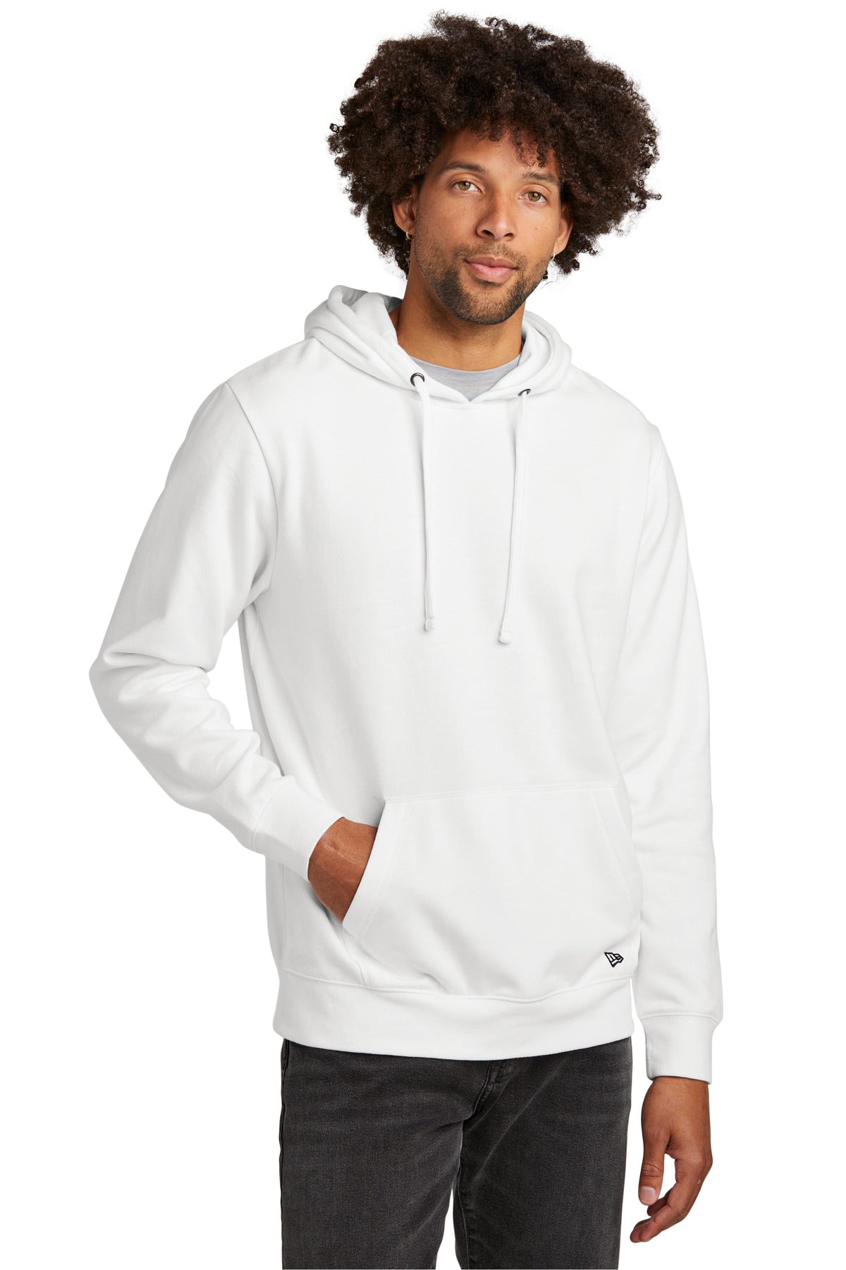 Front View of White New Era Comeback Fleece Pullover Hoodie NEA550