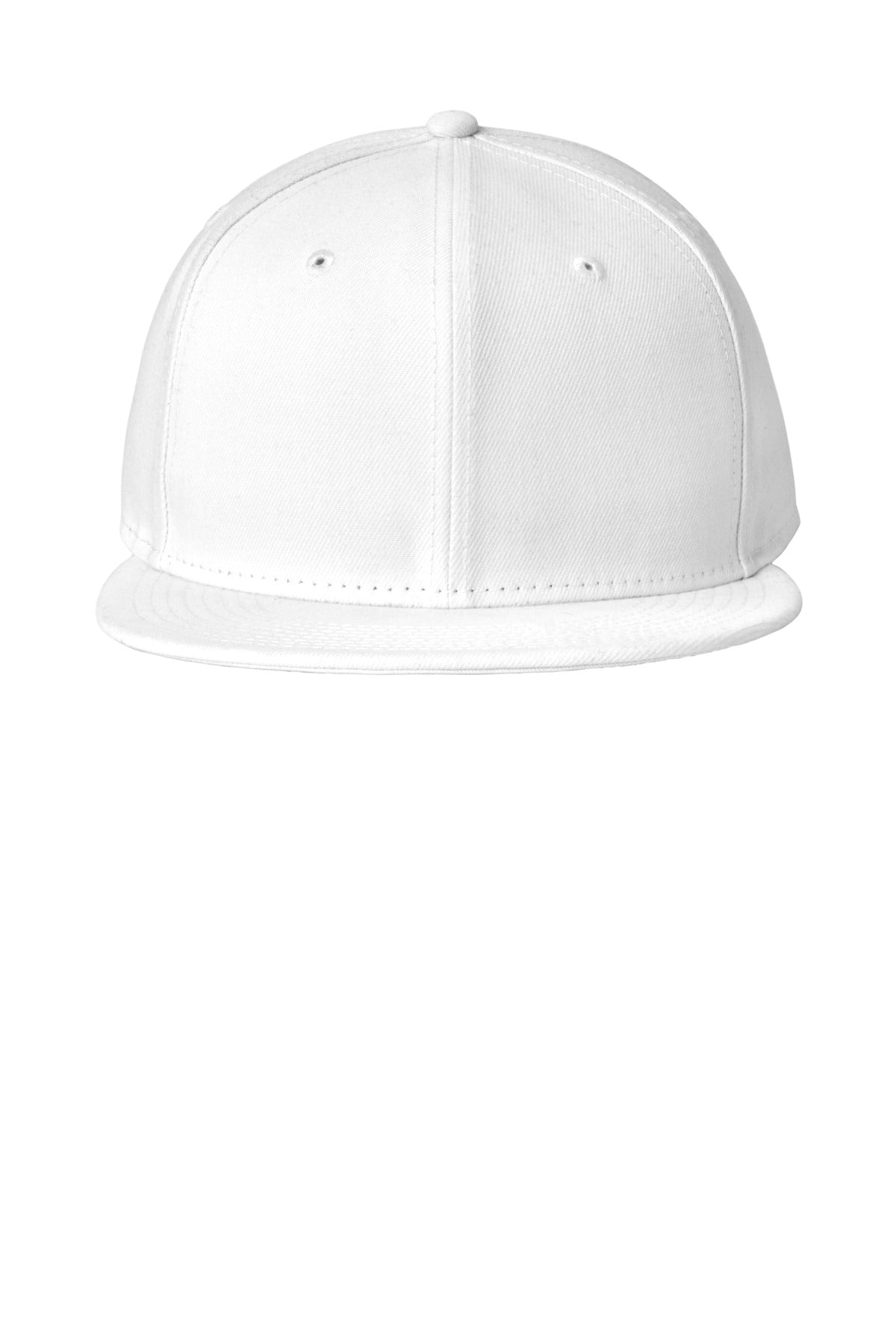 Front View of White New Era Standard Fit Flat Bill Snapback Cap NE4020