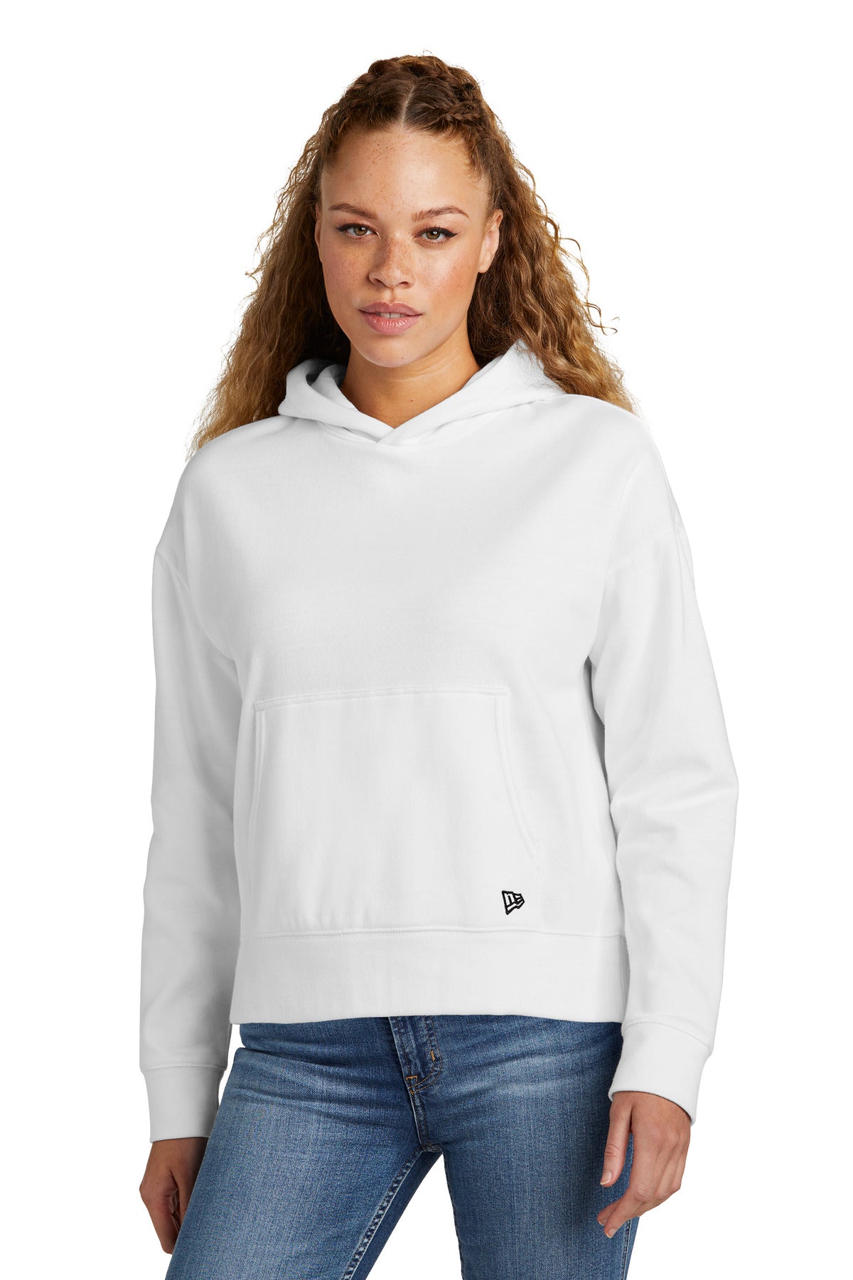 Front View of White New Era Women's Comeback Fleece Pullover Hoodie LNEA550