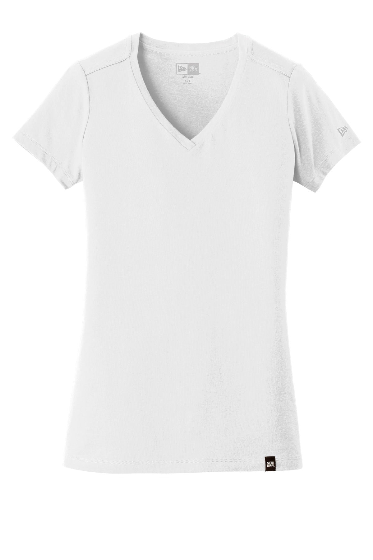 Front View of White New Era Women's Heritage Blend V-Neck Tee. LNEA101