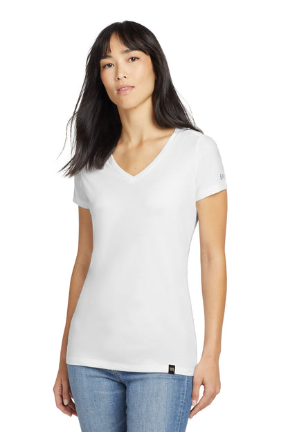 Front View of White New Era Women's Heritage Blend V-Neck Tee. LNEA101
