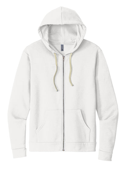 Front View of White Next Level Apparel Adult Santa Barbara Zip Hoodie. NL9602