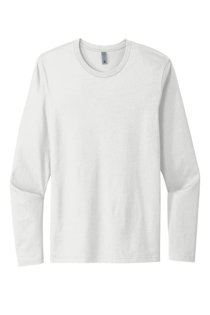 Front View of White Next Level Apparel Cotton Long Sleeve Tee. NL3601