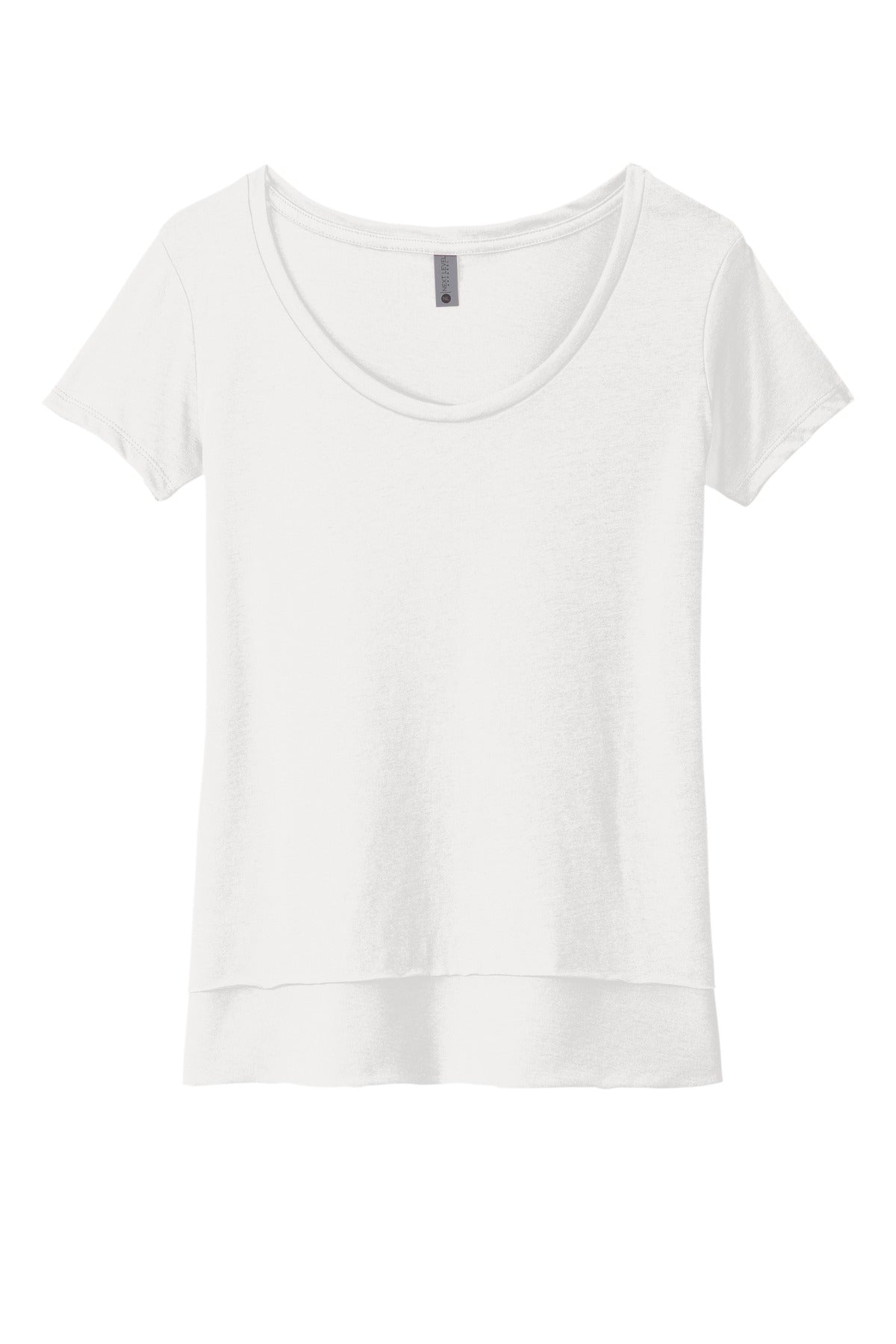 Front View of White Next Level Apparel Women's Festival Scoop Neck Tee. NL5030
