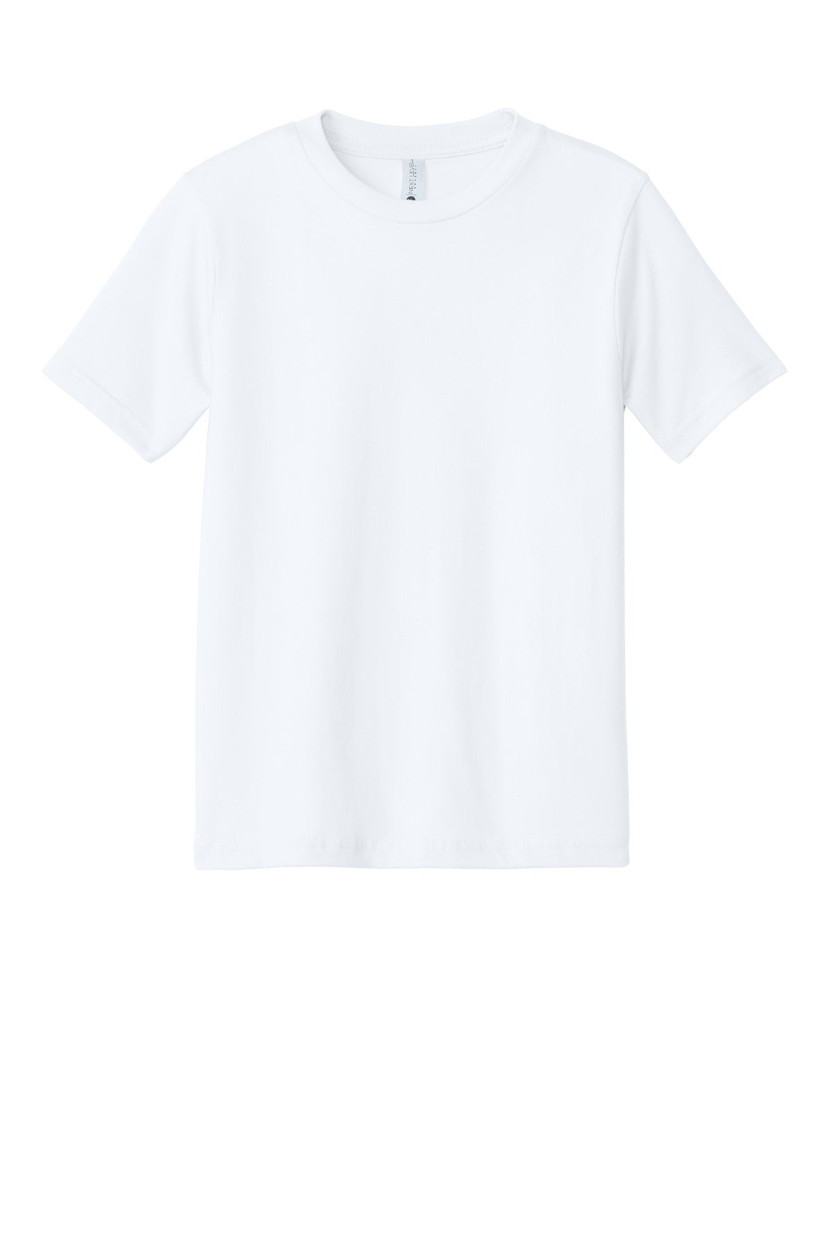 Front View of White Next Level Apparel Youth Cotton Tee NL3310