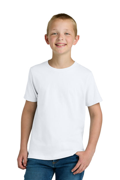 Front View of White Next Level Apparel Youth Cotton Tee NL3310
