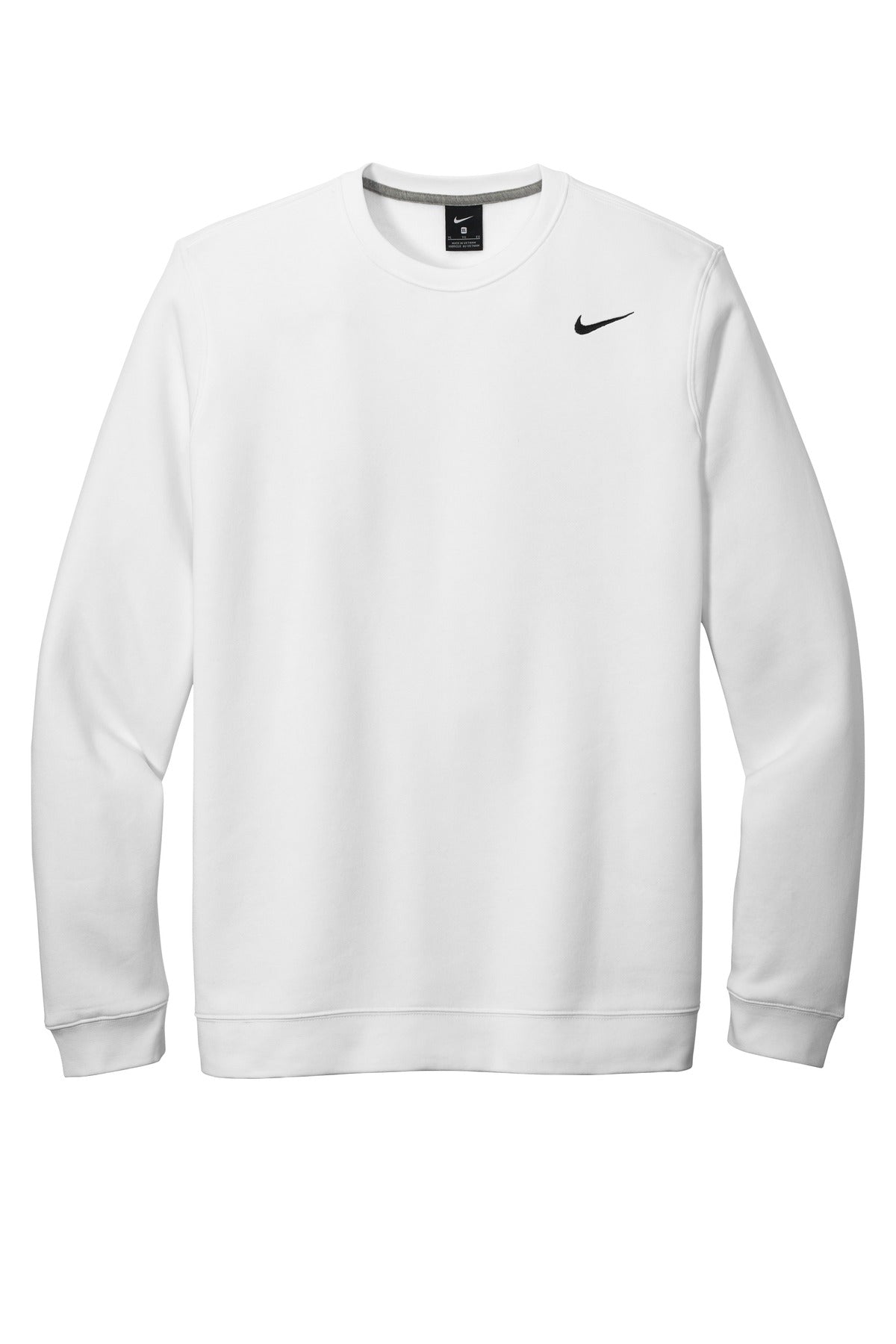 Front View of White Nike Club Fleece Crew CJ1614