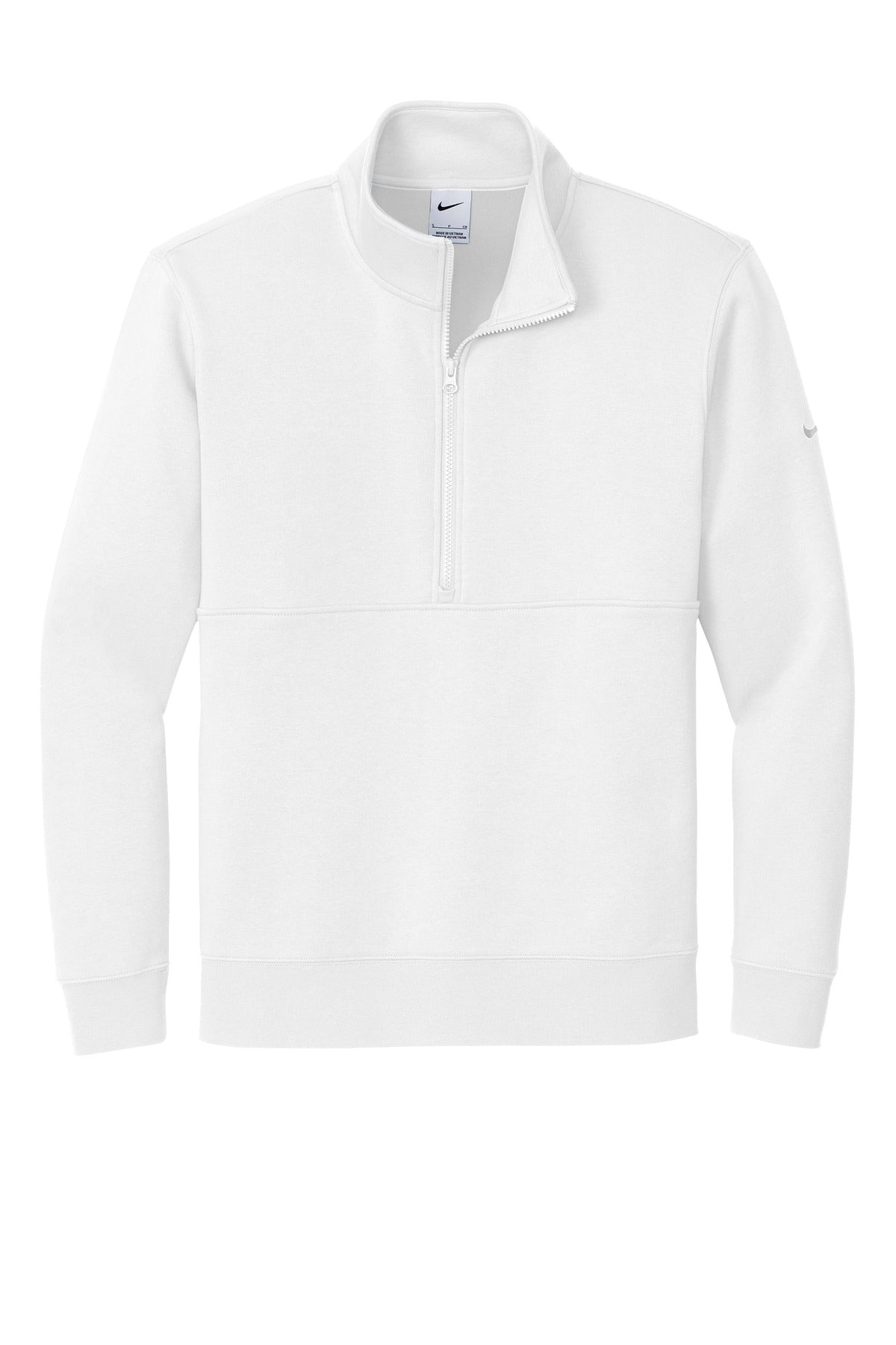 Front View of White Nike Club Fleece Sleeve Swoosh 1/2-Zip NKDX6718