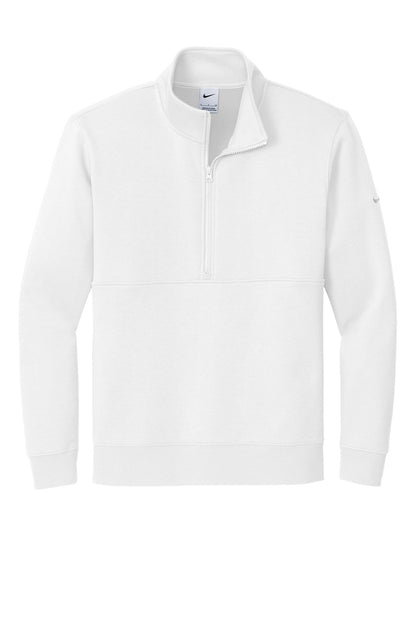 Front View of White Nike Club Fleece Sleeve Swoosh 1/2-Zip NKDX6718