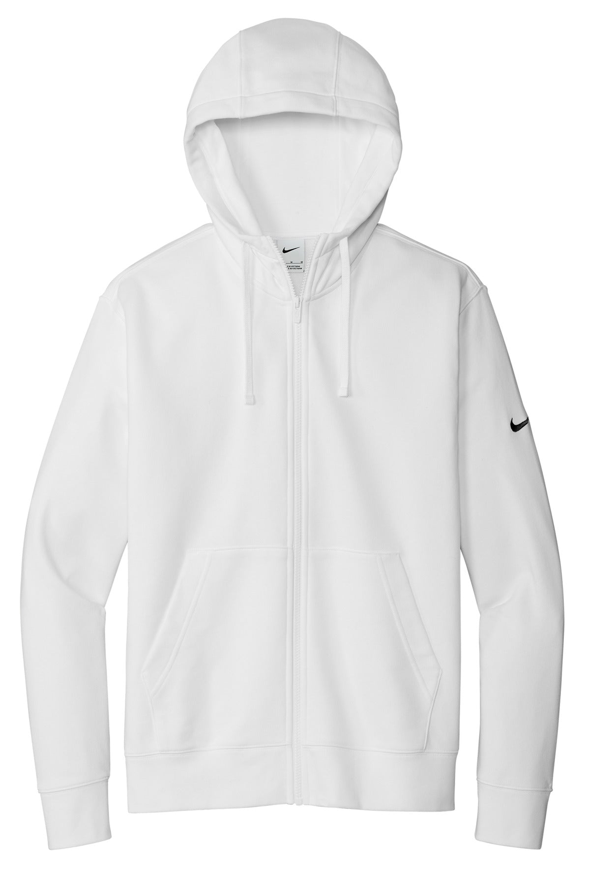 Front View of White Nike Club Fleece Sleeve Swoosh Full-Zip Hoodie NKDR1513