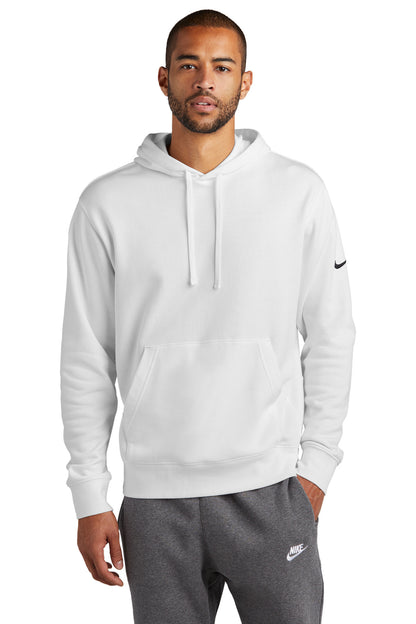 Front View of White Nike Club Fleece Sleeve Swoosh Pullover Hoodie NKDR1499