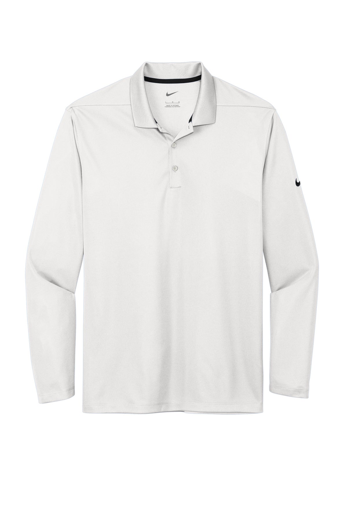 Front View of White Nike Dri-FIT Micro Pique 2.0 Long Sleeve Polo NKDC2104