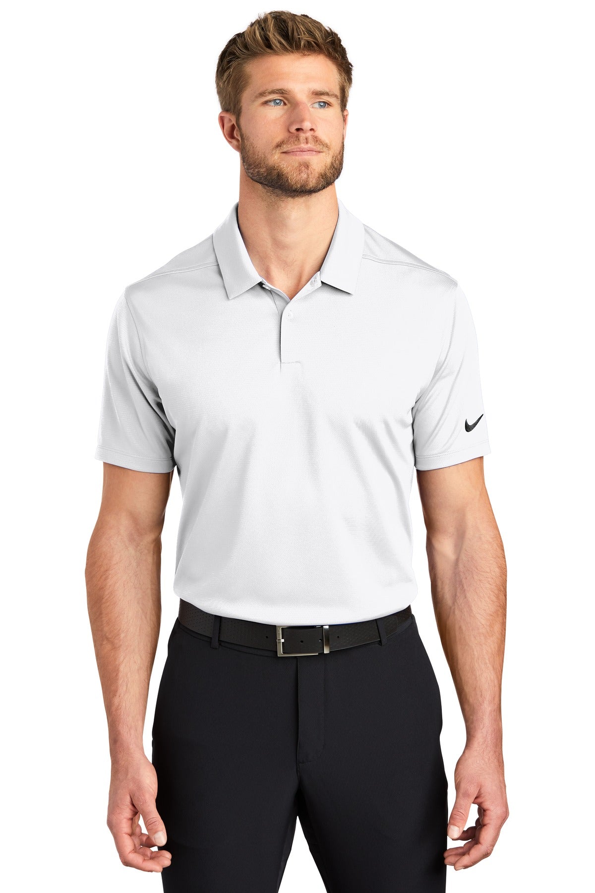 Front View of White Nike Dry Essential Solid Polo NKBV6042