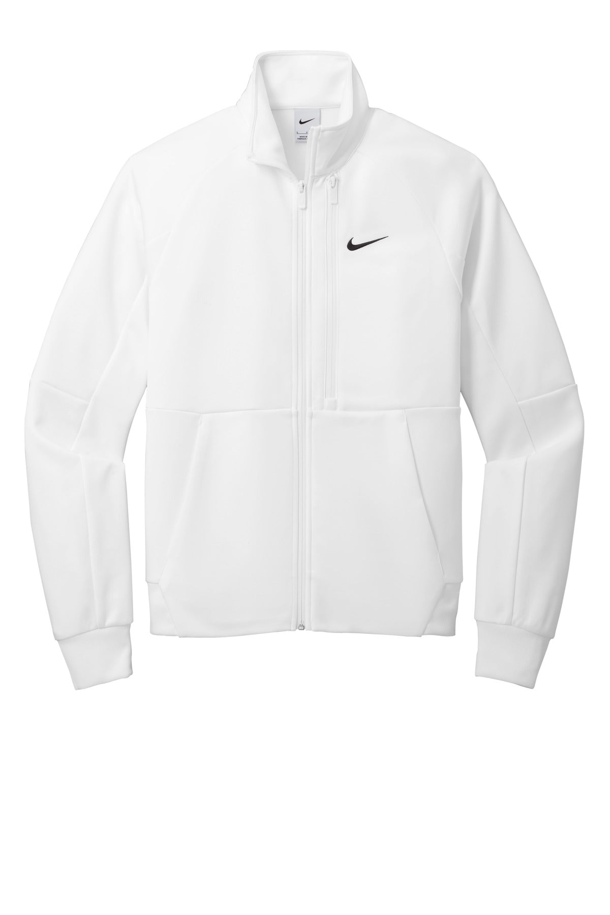 Front View of White Nike Full-Zip Chest Swoosh Jacket NKFD9891