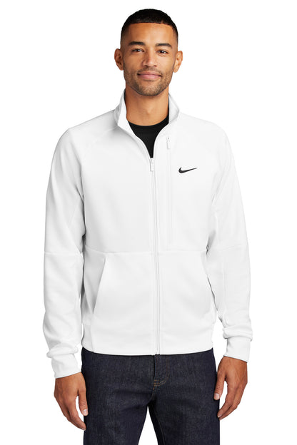 Front View of White Nike Full-Zip Chest Swoosh Jacket NKFD9891