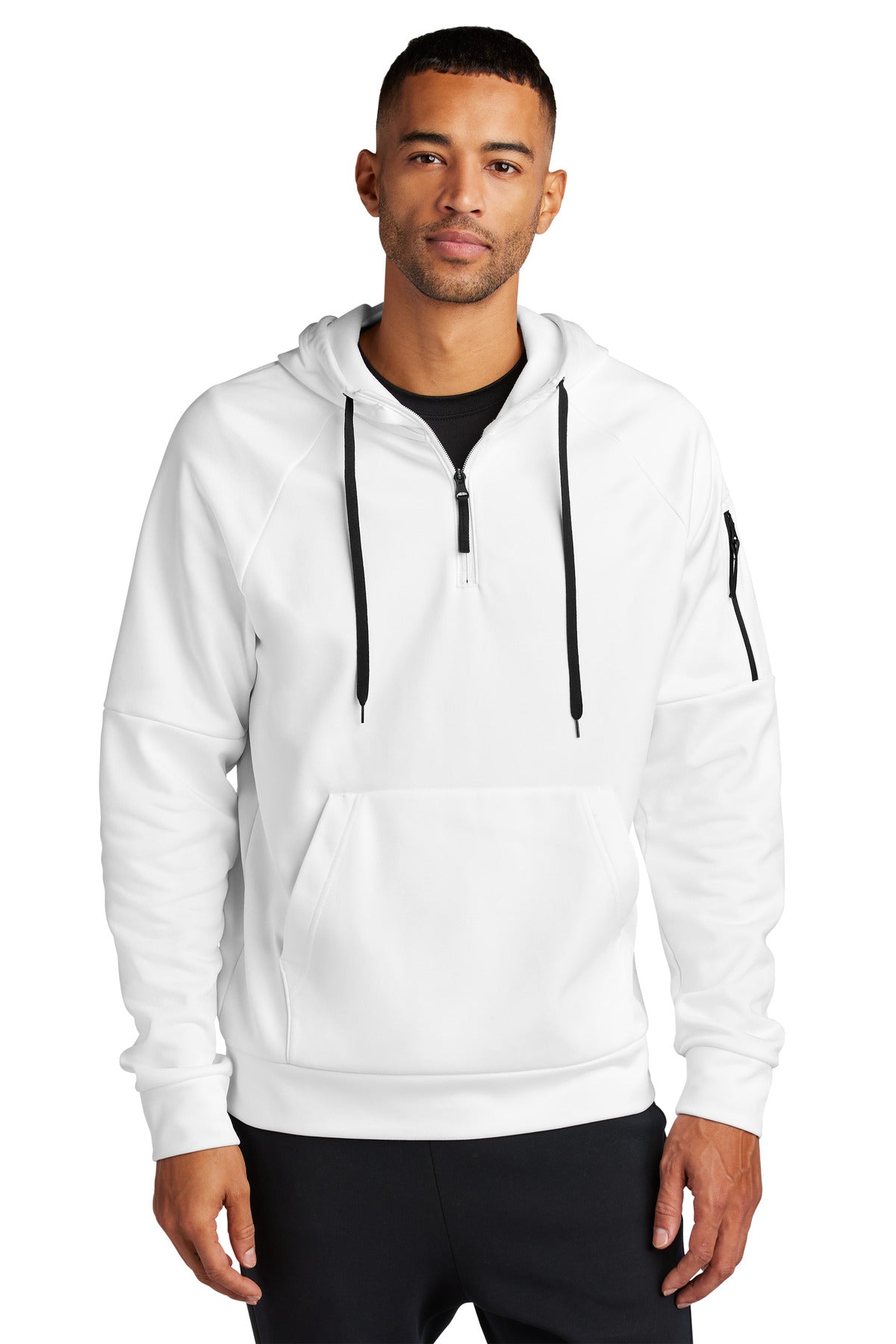 Front View of White Nike Therma-FIT Pocket 1/4-Zip Fleece Hoodie NKFD9742