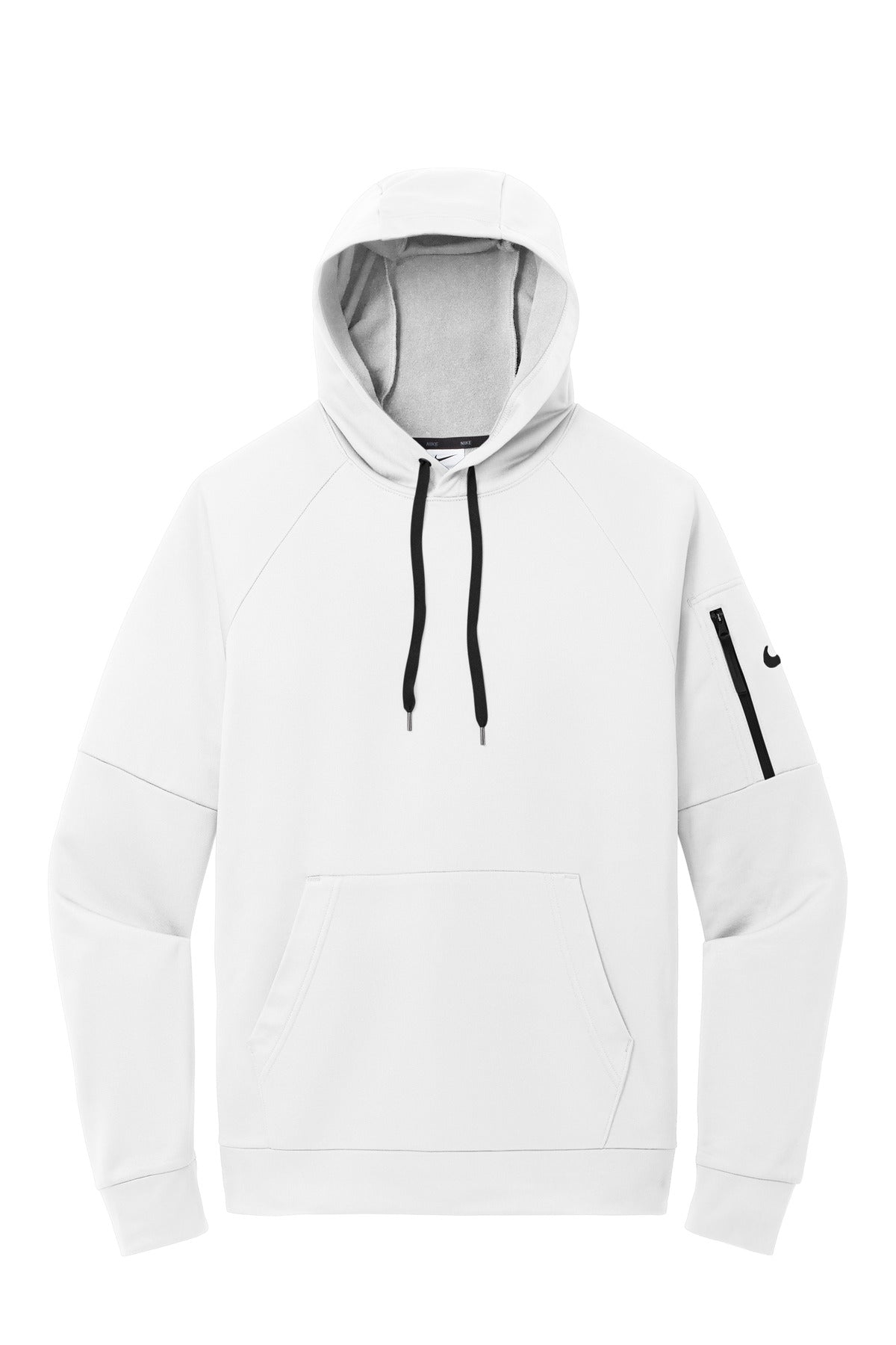 Front View of White Nike Therma-FIT Pocket Pullover Fleece Hoodie NKFD9735