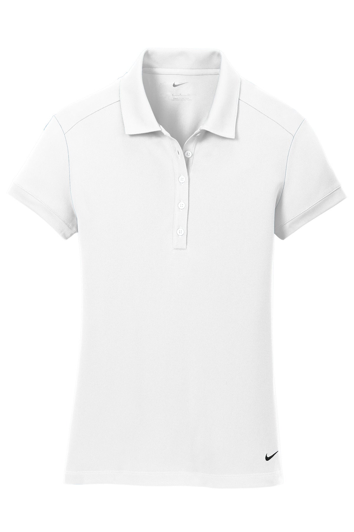 Front View of White Nike Women's Dri-FIT Solid Icon Pique Modern Fit Polo. 746100