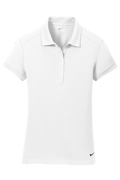 Front View of White Nike Women's Dri-FIT Solid Icon Pique Modern Fit Polo. 746100