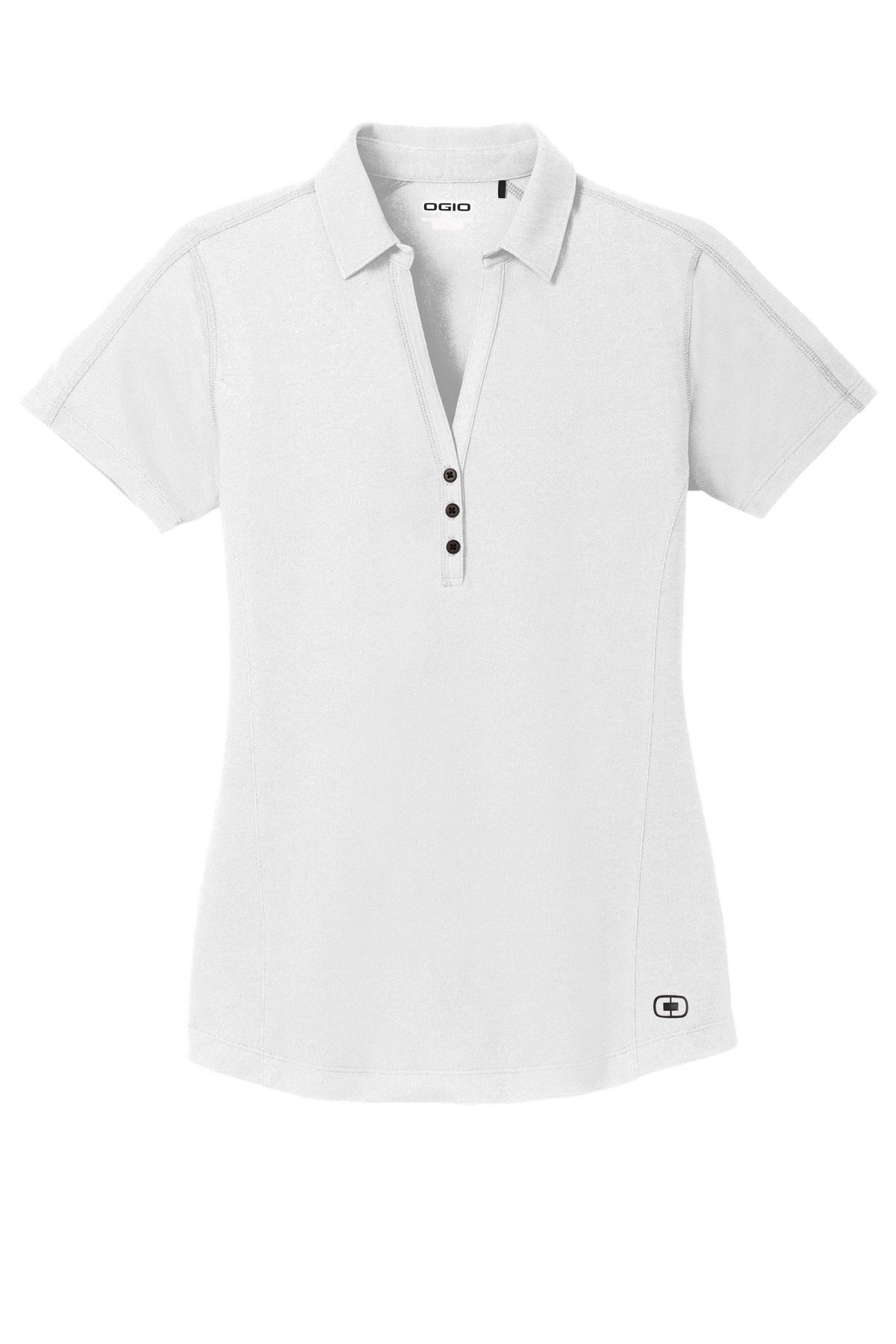 Front View of White OGIO Women's Onyx Polo. LOG126
