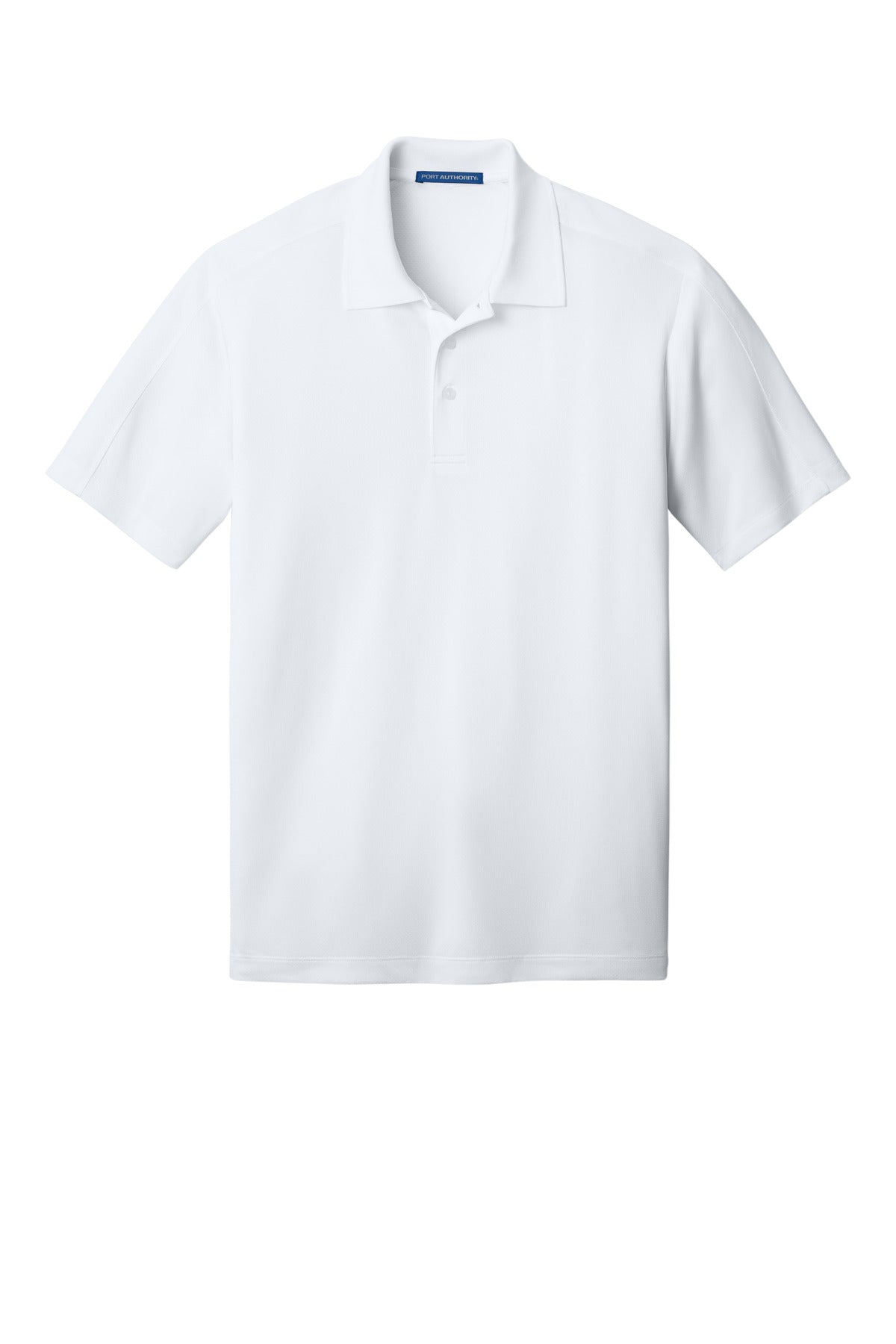 Front View of White Port Authority Diamond Jacquard Polo. K569