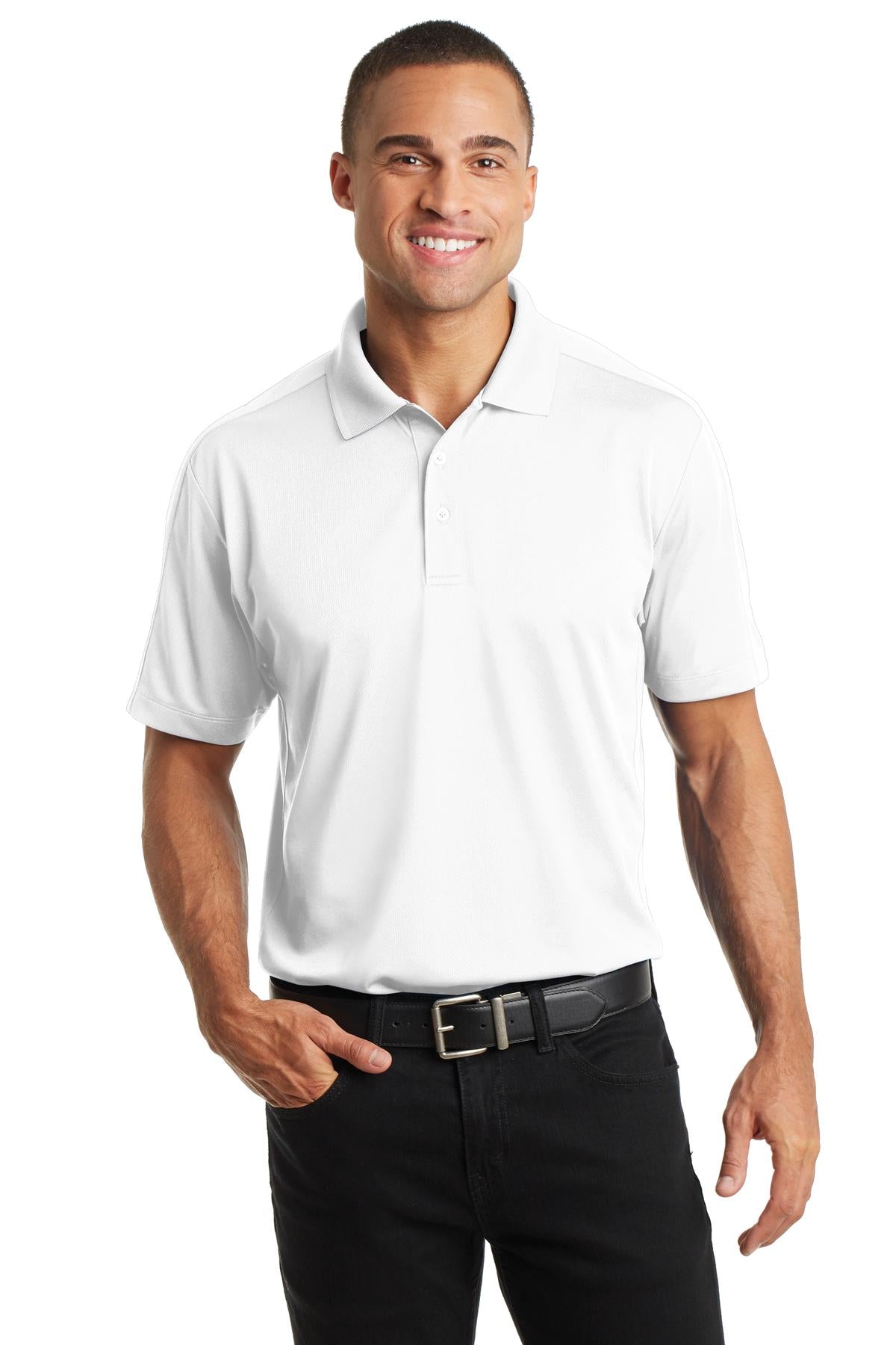 Front View of White Port Authority Diamond Jacquard Polo. K569