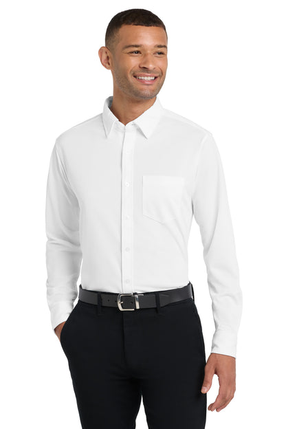 Front View of White Port Authority Dimension Knit Dress Shirt. K570