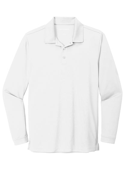 Front View of White Port Authority Dry Zone UV Micro-Mesh Long Sleeve Polo K110LS