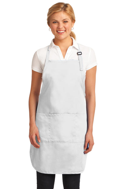 Front View of White Port Authority Easy Care Full-Length Apron with Stain Release. A703