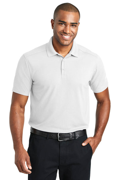 Front View of White Port Authority EZPerformance Pique Polo. K600