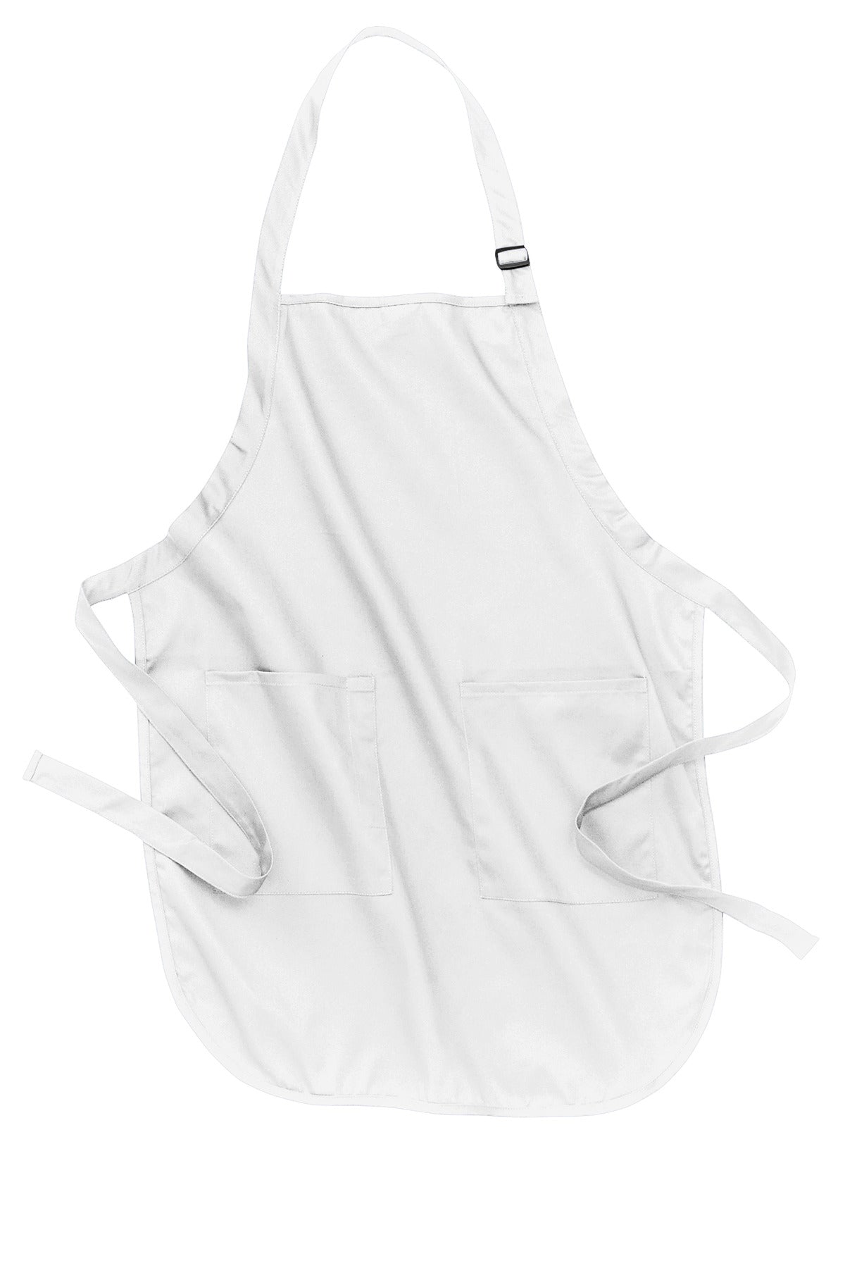 Front View of White Port Authority Full-Length Apron with Pockets. A500