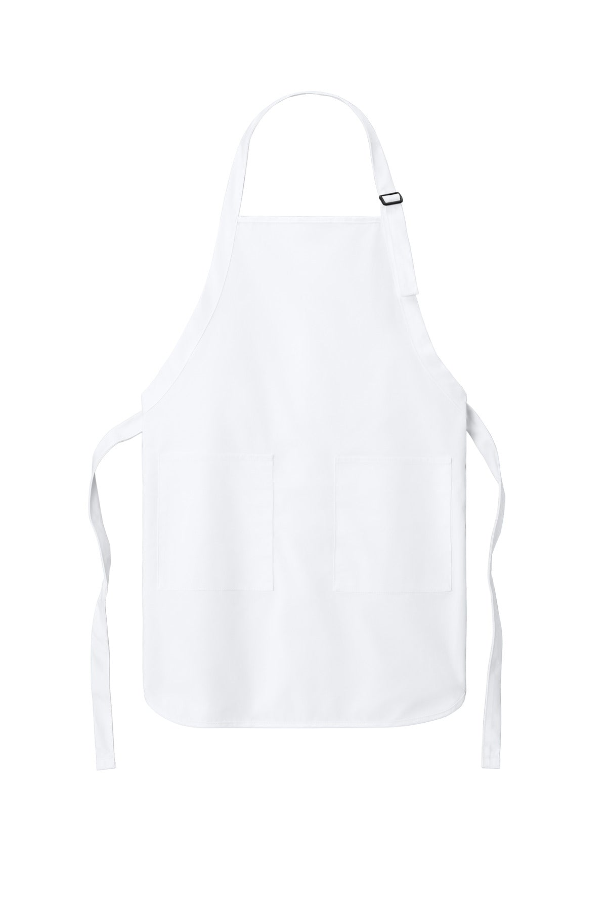 Front View of White Port Authority Full-Length Two-Pocket Bib Apron. A600