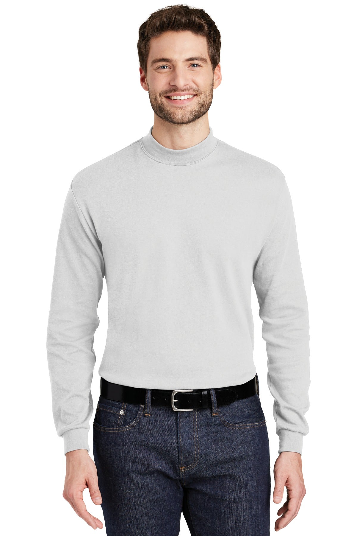 Front View of White Port Authority Interlock Knit Mock Turtleneck. K321