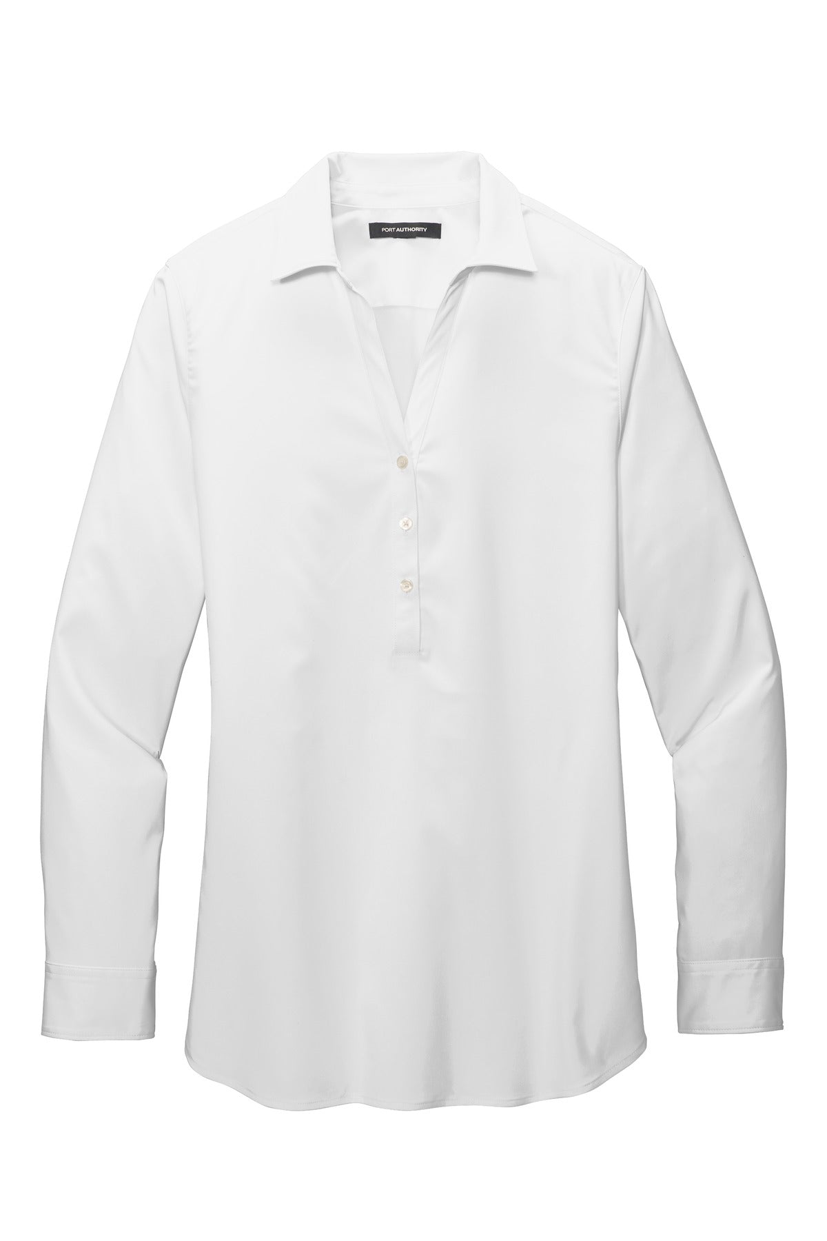 Front View of White Port Authority Ladies City Stretch Tunic LW680