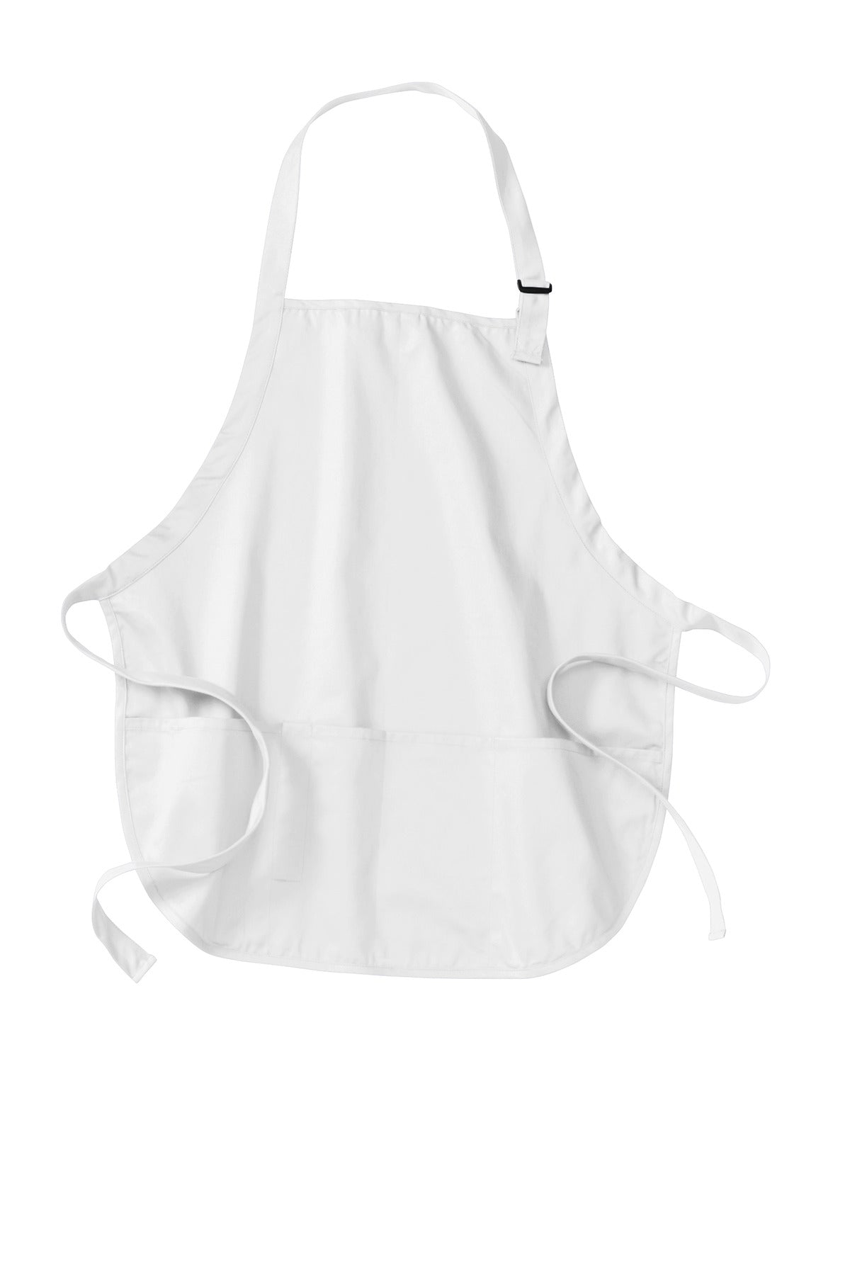 Front View of White Port Authority Medium-Length Apron with Pouch Pockets. A510