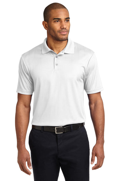 Front View of White Port Authority Performance Fine Jacquard Polo. K528