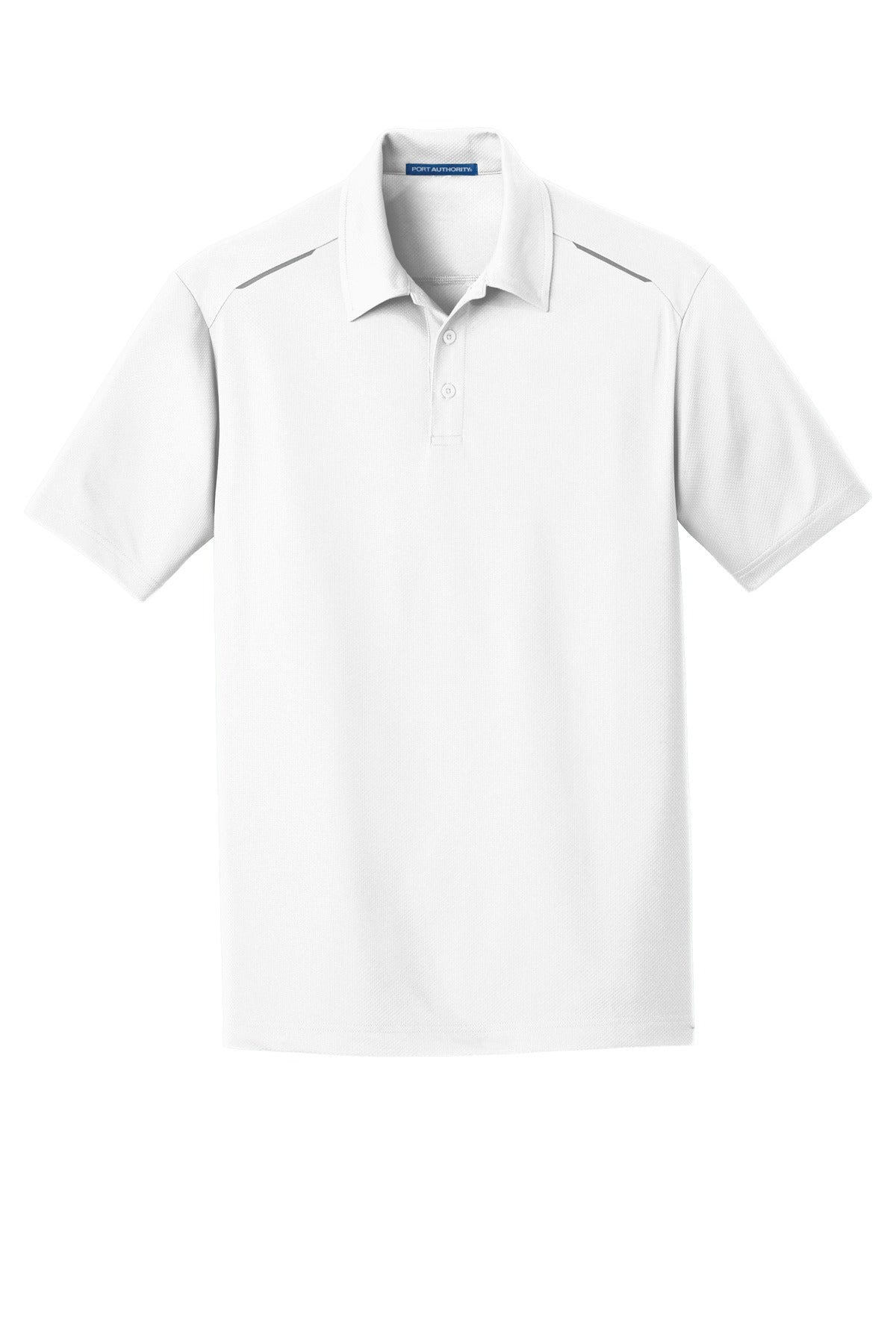 Front View of White Port Authority Pinpoint Mesh Polo. K580