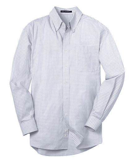 Front View of White Port Authority Plaid Pattern Easy Care Shirt. S639