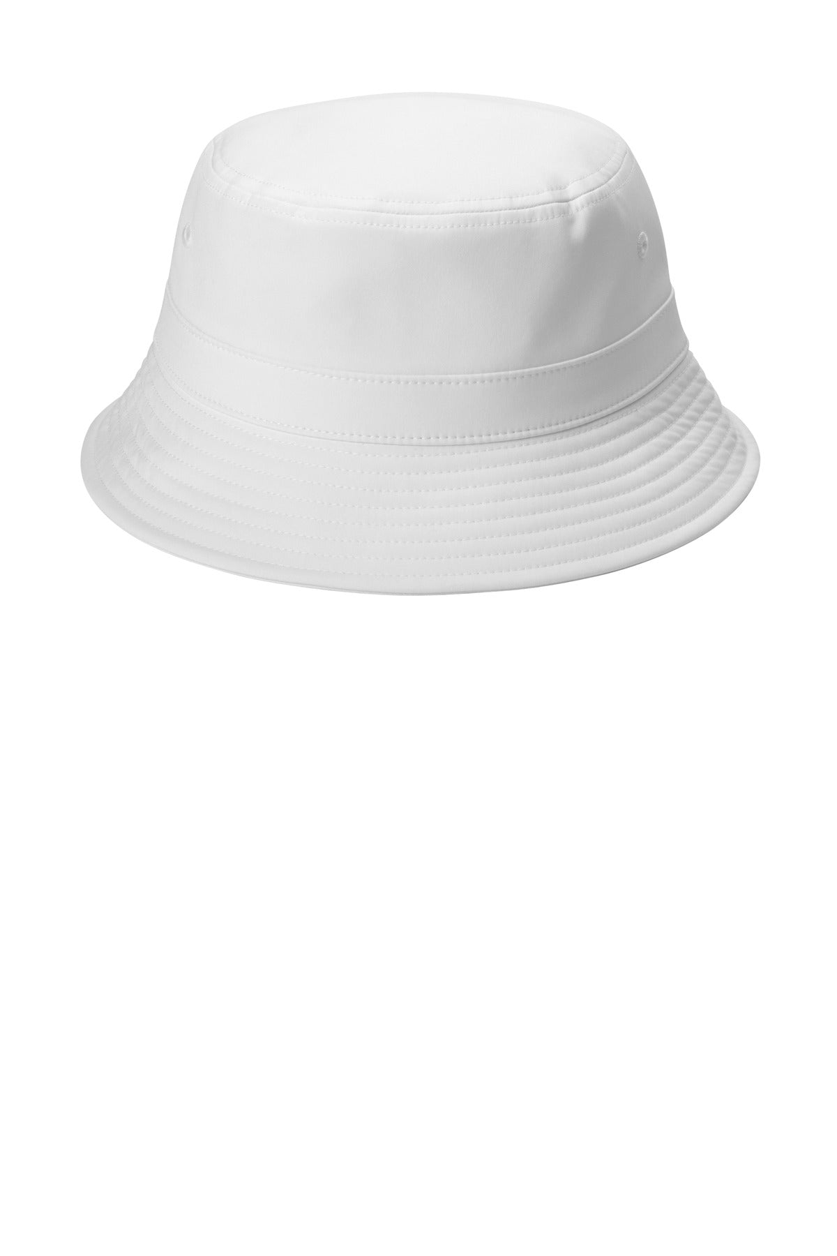 Front View of White Port Authority Poly Bucket Hat C980