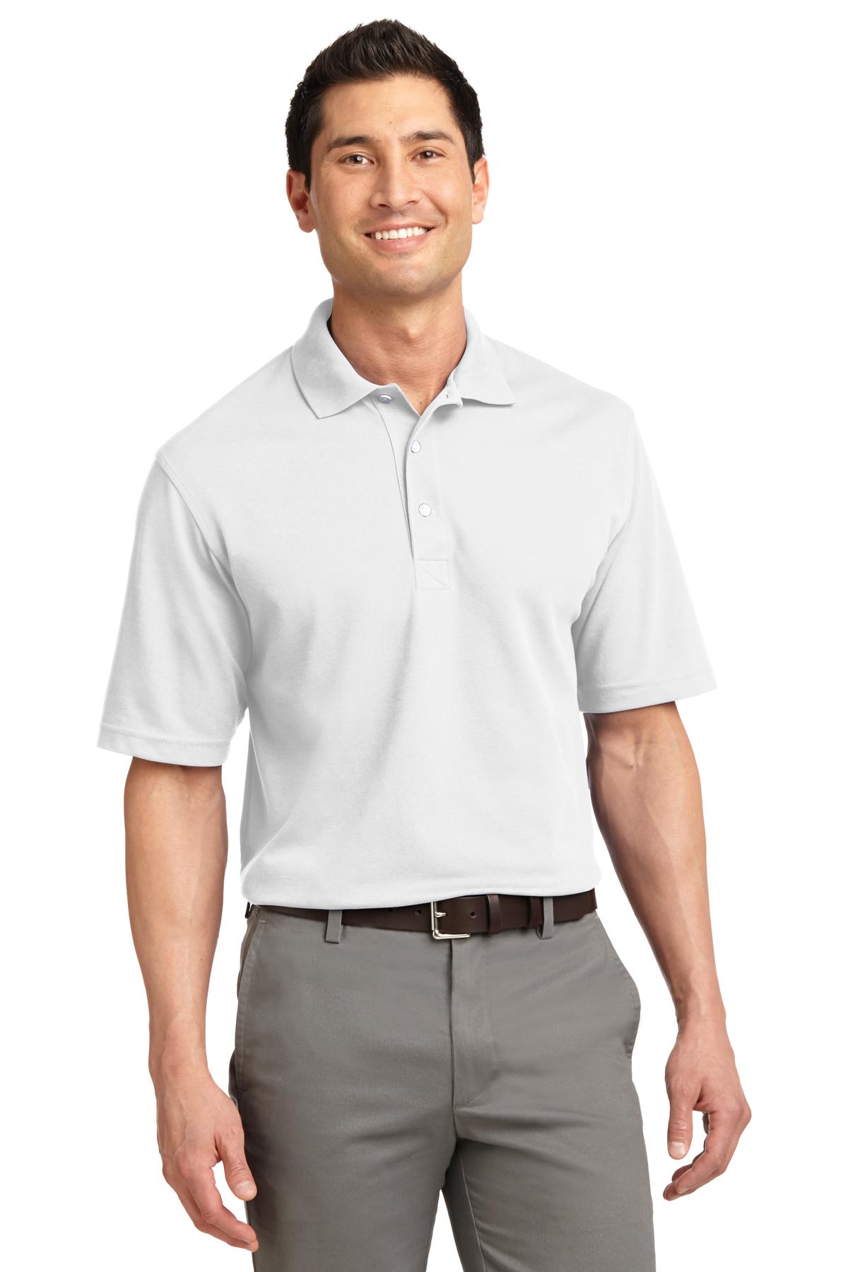 Front View of White Port Authority Rapid Dry Polo. K455